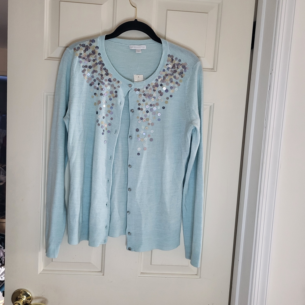 New York & Company Light Blue Cardigan with Sequin Details